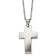 Stainless Steel Chisel Brushed Cross Pendant On A 20 Inch Cable Chain Necklace
