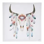 NEW The Art Group Tag Summer Thornton Tribal Skull Framed Canvas By Spotlight
