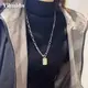 韓國s925純銀大方牌項鍊女小眾復古ab鍊個性百搭毛衣鍊銀飾