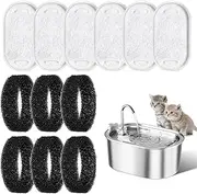 12Pcs Cat Water Fountain Filters,6Pcs Activated Carbon Filter and 6Pcs Foam Filter,Pet Water Fountain Filter,Cat Fountain Filters Set,Cat Fountain Filters Replacement for 3.2L,2L Cat Water Fountain