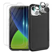 [Combo] ZUSLAB iPhone 14 Plus Case + Screen Protector + Camera Lens Protector Rugged Defender Heavy Duty Shockproof Cover for Apple (2022) - Black