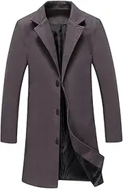 [Maiyifu-GJ] Men's Wool Blend Trench Coat Mid-Length Slim Fit Jacket Casual Business Single Breasted Jackets Overcoat