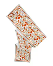 Tiramisu Scarlet & Slate Floral Block Print Cotton Table Runner