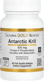 California Gold Nutrition Antarctic Krill Oil, Omega-3 Phospholipids Complex with EPA, DHA, and Astaxanthin, Natural Strawberry and Lemon, 500 mg, 30 Fish Gelatin Softgels