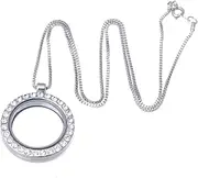 (10 PCS, Silver & White Clear Crystals) - RUBYCA Living Memory Floating Charm Round Glass Locket Pendant Necklace 50cm 10pcs Silver Colour