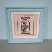 Clabber girl baking powder counted cross stitch framed needlework
