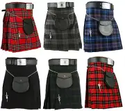 Scottish Men's Kilt Set + Sporran+ Chain + Belt+ Buckle + Pin Traditional Dress