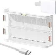 LeoLeoyy Charger Cord Storage Organizer | Wall Mounted Cable Storage Box | Clear Removable Home Organizer Cable Management for Data Cables & Cosmetics (White)