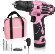WORKPRO Pink Cordless Drill Driver Set, 12V Electric Screwdriver Driver Tool Kit