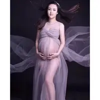 在飛比找蝦皮購物優惠-孕婦寫真 灰色長紗裙洋裝 禮服 孕婦寫真衣 透視裸紗/灰色薄