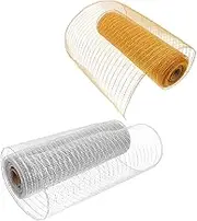 2 Rolls Rolls Decorative Mesh Ribbon Rolls Soft Plastic for Wreaths Crafts Wedding Rustic Artist Ribbon for Christmas Halloween Floral Arrangements