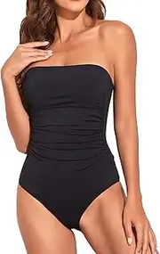 [Holipick] Women Tummy Control One Piece Swimsuits Strapless Bandeau Bathing Suits Slimming Halter Swimwear