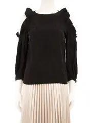 Black Paisley Jacquard Cold Shoulder Blouse