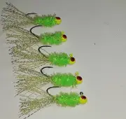 5 - Chartreuse Sparkler 1/16 th Jigs for - Crappie, Bluegill, Bream, Bass