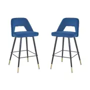 HomeStar Set Of 2 Delphi Velvet Fabric Kitchen Bar Stool - Blue