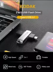 Kodak Official K273 32~256GB Usb3.2+TypeC 2in1 Pendrive Flash Drive Memory Stick