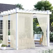 youleyar Outdoor Sheer Curtains for Patio Waterproof - 4 Panels Linen Look Rod Pocket Curtain Light Filtering Outside Drapes for Living Room, Pergola, Cabana, Gazebo, 52" W x 120" L, Ivory