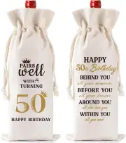 50Th Birthday Wine Gift Bag - Ideas Burlap Wine Bottle Bag with Drawstring, Doub