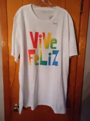 New Old Navy White Vive Feliz Short Sleeve T-Shirt XXXL Tall (Bust 52")