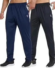 [ZENGVEE] 2 Pack Sweatpants for Men with Zipper Pockets Open Bottom Athletic Pants for Jogging, Workout, Gym, Running, Training