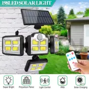 4 Head 198 LED Solar Motion Sensor Light Outdoor Garden Wall Security Flood Lamp