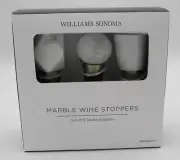 Williams Sonoma Wine Stoppers Set of 3 Marble Top White with Veining New In Box