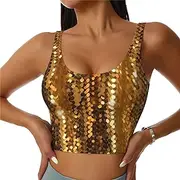 [LHDGBNV] Sports Bras for Women, U Back Removable Womens Tank Tops Gold Sequin Sparkle Funny Yoga Print Workout Bras
