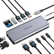 USB C Docking Station, 14 in 1 USB C Hub Multiport Adapter with 2 HDMI 4K, VGA, RJ45 Ethernet, 100W PD, SD/TF, 3.5MM Audio&Mic for Dell HP Lenovo Surface