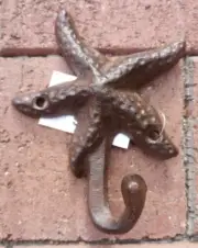 Nautical Shabby Rustic STARFISH Towel Robe Hook Beach Ocean Cast Iron