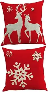 OKUMEYR Decorative Pillowcase Set Christmas Theme: Reindeer Santa Snowflakes 2pcs Linen Pillow Covers Pillowcase Protector
