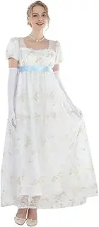 FCCAM Damen Regency Jane Austen Lange Vintage Viktorianische Ballkleid Mit Handschuhen Empire Taille