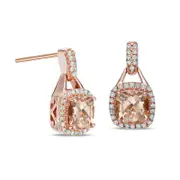 6.0mm Cushion-Cut Morganite and 0.25 CT. T.W. Diamond Frame Drop Earrings in 10K Rose Gold