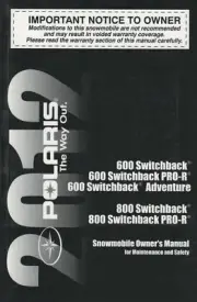 2012 POLARIS SNOWMOBILE 600/800 SWITCHBACK OWNER'S / MAINTENANCE MANUAL (072)