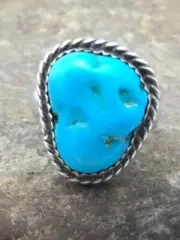 Kingman Turquoise Navajo Sterling Silver Native American Ring Size 6.75 3492