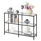 VEVOR 3-Tier Glass Console Table Rectangle Sofa Side Table with Anti-Tip Black