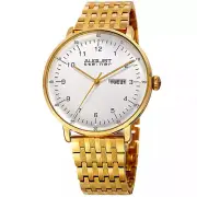 August Steiner AS8215YG Gold Tone Day Date Textured Weave Bracelet Mens Watch