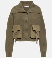 [Blumarine] Blumarine Ribbed-knit wool cardigan AU 14 green
