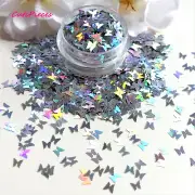 Nail Art Glitter *FlutterBy* Silver Butterfly Wings Holographic Spangles Wax Pot