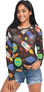 [RPLIFE] Cute Cartoon Rockets Black Mesh Blouse, See Through Tops S-XXL