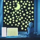 201 Glow in the Dark Stars for Ceiling with Moon, 3 Sizes of Glowing Stars Stick