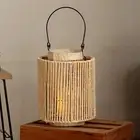 Woven Lantern with Handle Tea Light Candle Holder Paper Rope for Living Room