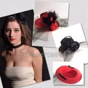 Fashion Women Mini Rose Top Hat Hair Clip-On Feather Party Favor Burlesque G399