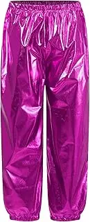 [Yhong] Kids Girls Shiny Metallic Dancewear Trousers Jazz Hip Hop Street Stage Retro Disco Pants