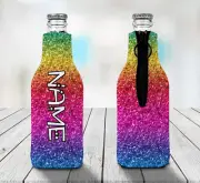 Rainbow Personalised Stubby Holder Zip Up Bottle Cooler Collapsible