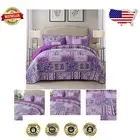 Cotton King Quilt Set - Elegant Reversible Bedspread with Purple Bohemian Design