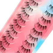 Natural False Eyelashes Manga Lashes Wispy Mink Lashes Cat Eye Lashes 3D Strip Short Volume Fake Eyelashes 5 Pairs (AHF09)