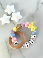 Handmade Personalised Gift Set Teether Silicone Rattle Teething Toy Baby Custom