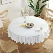 Catzon Vintage Ruffle Round Tablecloth Cotton Linen Home Decoration-White