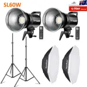 2X Godox SL-60W LED Video Light Continuous Light + 95cm Softbox + Light Stand