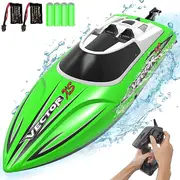 20MPH Fast RC Boat for Adults 2.4Ghz Remote Control Boat for Pools and Lake with 2 Rechargeable Batteries Toys Green